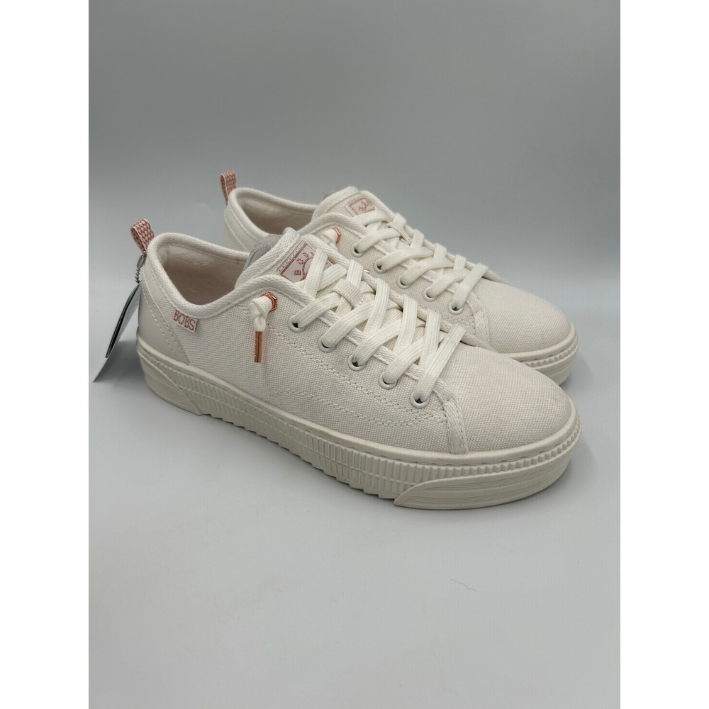 Skechers Bobs B Cute Platform Sneakers Off White Canvas Rose Gold Vegan Size 8 - Picture 2 of 8